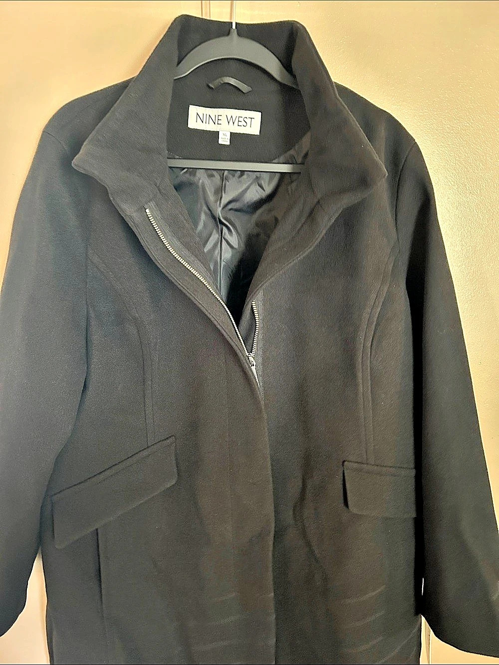 Nine West Black Zip Front Pea Coat Extra Large